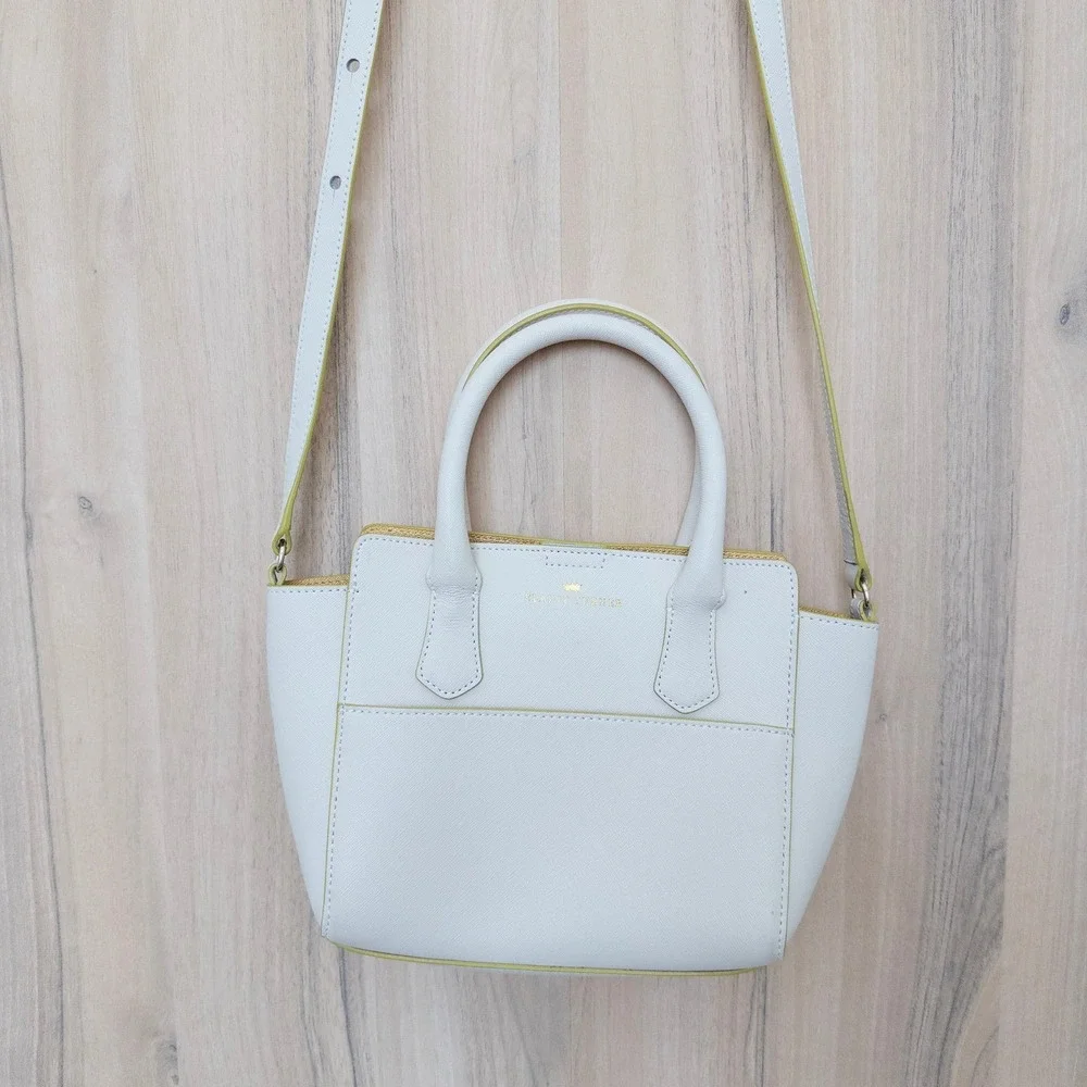 Elaine Turner Womens Handbag Small White Saffiano Leather Crossbody‎ Tote Preppy